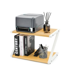 YOAYO Desktop Printer Stand, 2 Tier Wood Desk Printer Table Multi-Purpose Printer Shelf for Office Fax Machine, Scanner, Files, Books with Adjustable Anti-Skid Feet