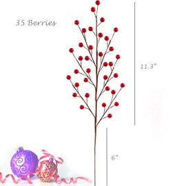 72 Artificial Red Holly Berry Stem Picks - Decorative Wire Branch Red Picks for Christmas Tree Decoration - Holiday Décor, Silk Flower Arrangements - 35 Berries per Stem - Red Berry Stems