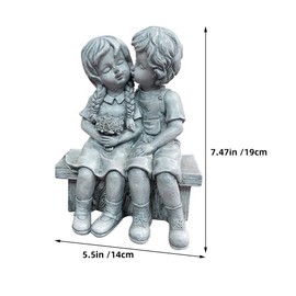 IWOWHERO Resin Garden Sculpture Boy and Girl Kissing Figurine 7.48 Inch Outdoor Yard Statue Romantic First Kiss Ornament