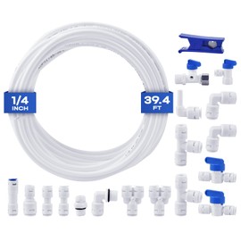 Refrigerator Water Line Kit, CNAODUN with 1/4" OD 39.4ft Water Tubing Ice Maker Water Line Kit Reverse Osmosis Quick Connect Fittings Push To Connect Water Tube