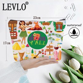LEVLO Aloha Hawaii - Bolsa de maquillaje para cosméticos, regalo de viaje, Hawaii, playa, guitarra, con cierre, bolsa Aloha hawaiana, regalo de fiesta, Aloha Y'all, Bolsa de cosméticos