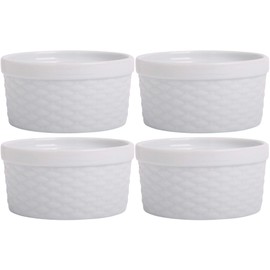 Home Essentials 15310 Fiddle and Fern Basket Weave Ramekins, Set of 4, 8-Oz, White