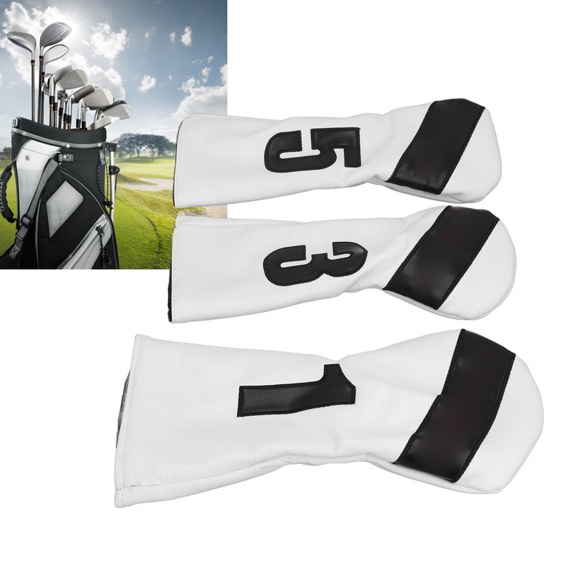 3PCS Golf Club Head Cover PU Leather Waterproof Protective Golf