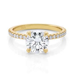 VISDIV 2CT Sterling Silver Engagement Rings AAAAA Cubic Zirconia CZ Wedding Promise Bands For Women Round Solitaire Simulated Diamond Silver/Gold Size 5-10 (Gold, 8)