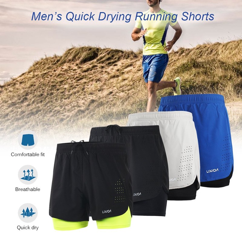 Lixada Men's 2 in 1 Running Shorts Quick Dry Breathable