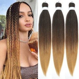 Braiding Hair Pre Stretched for Women Hair Extensions Box Braids Soft Synthetic Knotless Yaki Texture Hot Water Setting Braid Brown Ombre (26inch 3Packs)