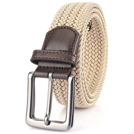 FREESE Men's Belt, Braid, Mesh, Elastic Rubber, One Size, Moisture Wicking, Quick Drying, Gentleman, Business, Casual, Golf, Reinforced Buckle, beige