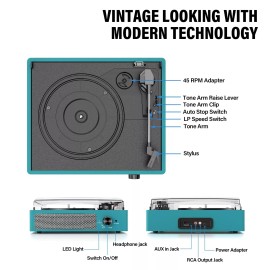 cotsoco Record Player for Vinyl with 2 Build-in Speakers LP Vinyl Players Belt-Driven...