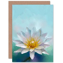 Wee Blue Coo Flower Lotus Painting Greeting Card With Envelope Inside Premium Quality