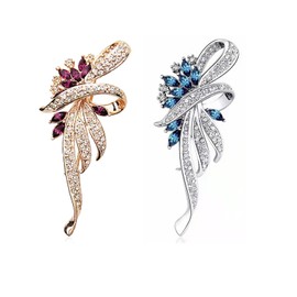 Maripabon Fashion Crystal Brooch Pin 2 Pieces Fancy Vintage Rhinestones Corsage Scarf Pins Jewelry for Women Girls Clothes (Gold+Silver)