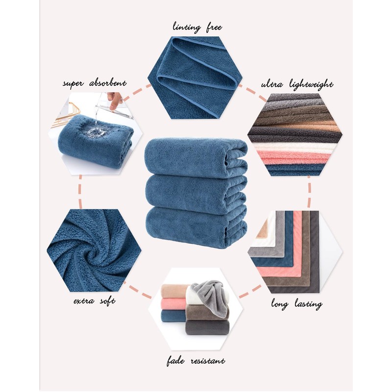 Lumimi Towels 3 Piece Very Soft Microfiber Bath Sheet Towel