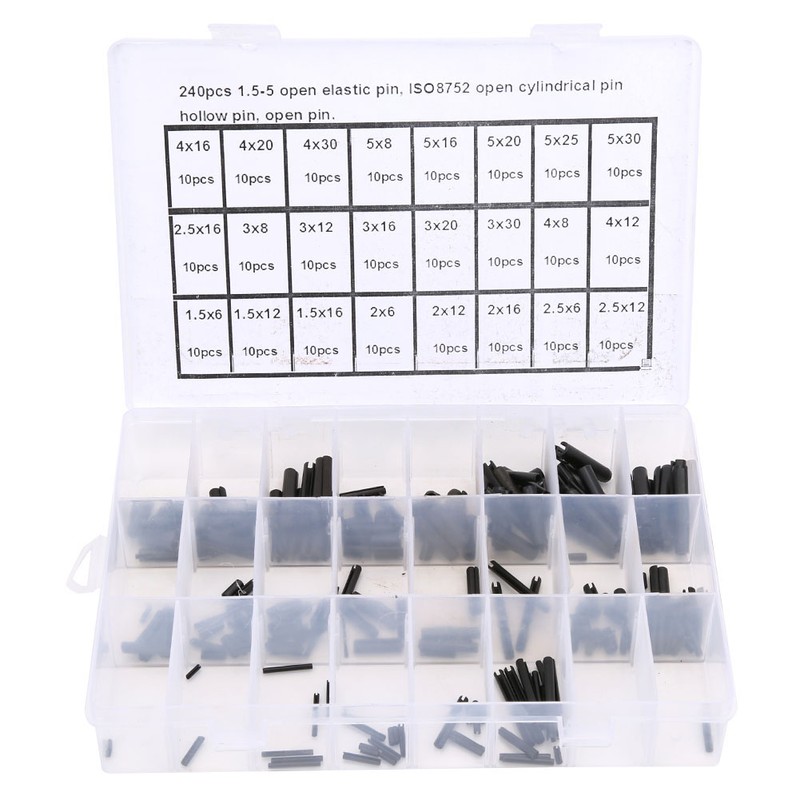 240Pcs Elastic Cylindrical Pin Carbon Steel Hollow Positioning Auxiliary Parts