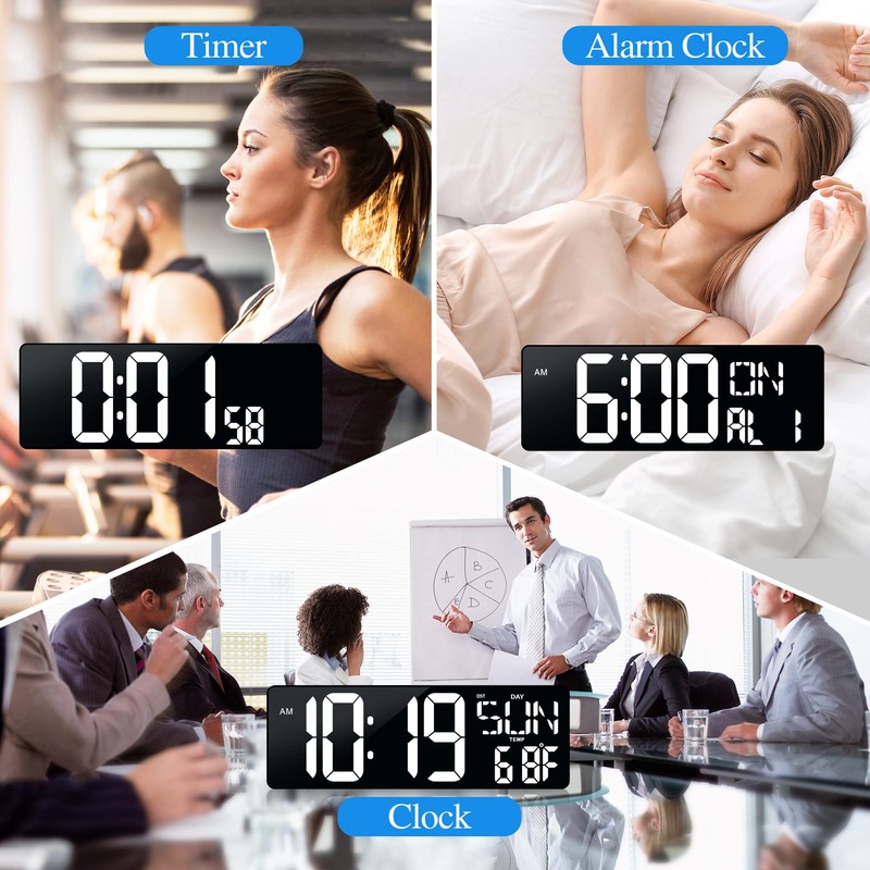 Large Digital Wall Clock with Remote Control 17.2" LED Large
