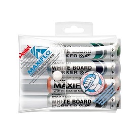 Pentel Maxiflo Pack of 4 Whiteboard Bullet Marker Broad Tip-Black, Blue, Green, Red
