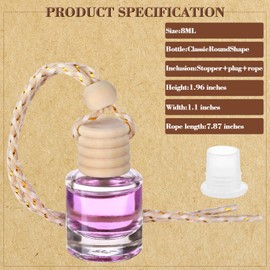 RZJSLSHANHAI 50Pcs Hanging Car Air Freshener Diffuser with Wooden Caps 8ML Empty Clear Car Diffuser Bottles Hanging Glass Essential Diffuser Oil Fragrance Perfume Pendant Glass Vial,Cylindrical