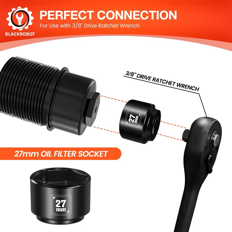 BLACKROBOT 27mm Low Profile Oil Filter Socket, 3/8" Drive 6-Point