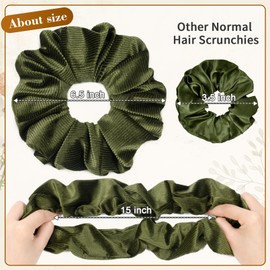 CEELGON Olive Green Big Corduroy Scrunchie 6.5 Inches Jumbo Scrunchies Hair Ties Oversized Ponytail Holder for Thick Curly Hair Extra Large Hair Accessories for Women (Olive Green)
