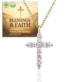 HALUKAKAH 18K Gold Plated Cross Faith Diamond Pendant Necklace for Kids|Eco-Friendly Handcrafted|Adjustable Length|Designed in Italy|With Message Card|for Birthdays,Graduations,Special Celebrations