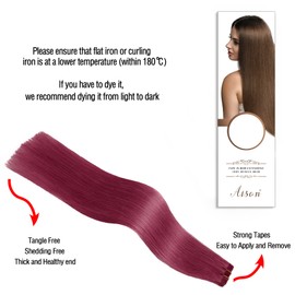 Tape in Hair Extensions #Burgundy 100% Remy Human Hair Extensions Silky Straight for Fashion Women 20 Pcs/Package(24Inch #Burgundy 70g)