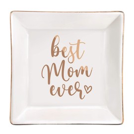 ElegantPark Mom Birthday Gifts Mothers Day Gifts for Mom from Daughter Son Jewelry Tray Trinket Plate Ring Dish Holder Best Mom Ever Thanksgiving Day Christmas Gifts for Mom