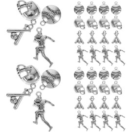 Baluue 40 Dijes de Béisbol de Aleación Vintage para Joyería DIY Set de 40 Piezas Dijes de Pelota Bate Casco y Jugador Accesorios para Pulseras Collares y Manualidades Deportivas