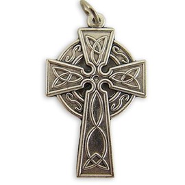 WJ Hirten Silver Tone Irish Celtic Trinity Knot Cross Pectoral Pendant, 1 1/4 Inch