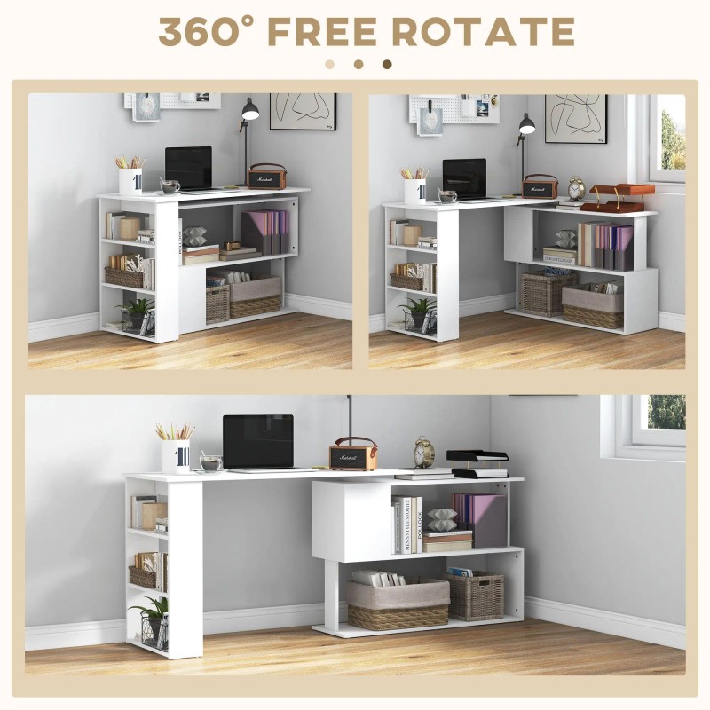 360 Degree Rotating White L-Shaped Corner Computer Desk Home Office