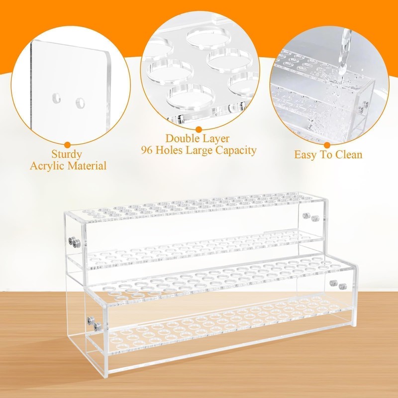 96-Slots Pen Display Stand,2-Tier Acrylic Pen Holder for Craft Shows,12mm