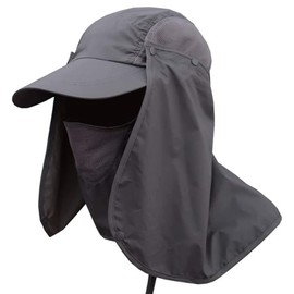 REKOBON Sombrero de Sol, Gorro de Pesca Plegable 360°UV Protección Tapas con Solapa para el Cuello extraíble y cubrecara Gorra de béisbol para Viajes Camping Senderismo Caza,Unisex (Gris Oscuro)