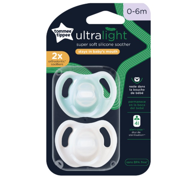 Tommee Tippee Ultra Light Orthodontic Silicone Pacifiers 0-6m Yellow/Light Blue