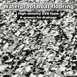 ICOOP EVA Foam Boat Flooring Sea Deck 3M Marine Flooring Self Adhesive EVA Foam Sheets Camo Hydro Turf Boat Mat Non-Slip Grip Mat Marine Carpet for Boats Black Surfboard Traction Pad for Pontoon Kayak