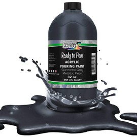 Pouring Masters Gunmetal Gray Metallic Pearl Acrylic Ready to Pour Pouring Paint – Premium 32-Ounce Pre-Mixed Water-Based - for Canvas, Wood, Paper, Crafts, Tile, Rocks and More