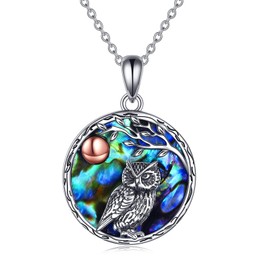 YAFEINI 925 Sterling Silver Owl Necklace for Women - Abalone Shell Pendant Jewellery Gift for Mum, Girls, Friend