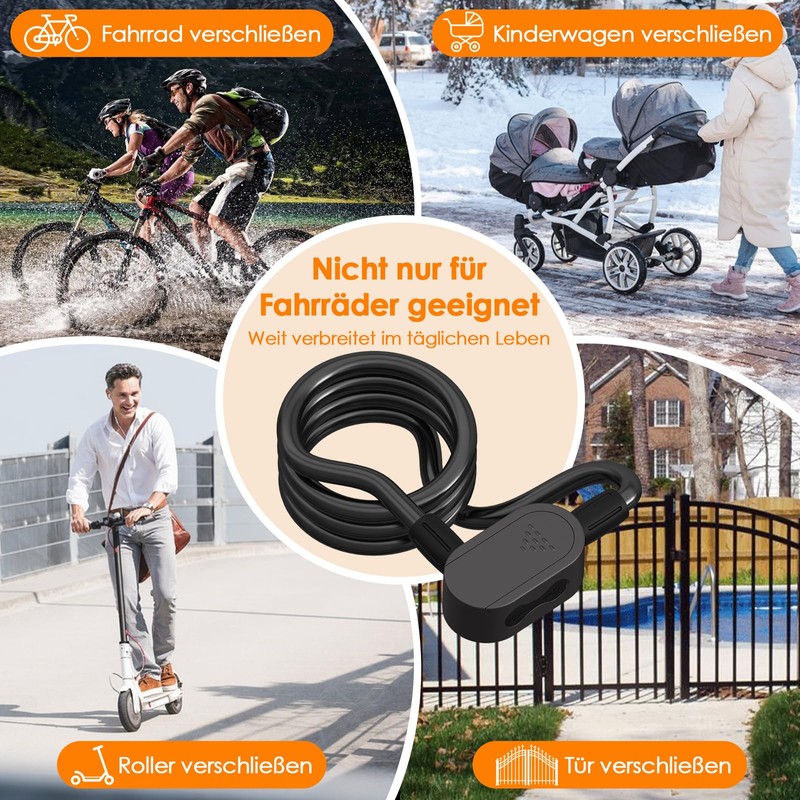 Anweller Bicycle Lock Fingerprint with 2 Keys, Bicycle Cable Locks
