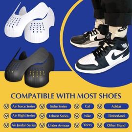 Crease Protector for Sneaker Shoe: Jordans Air Force 1 Dunk, 2 Pairs Anti Crease Shoe Guard No Crease Shoe Insert Protector, Men Women Youth Kids Size 3-6, Black+White