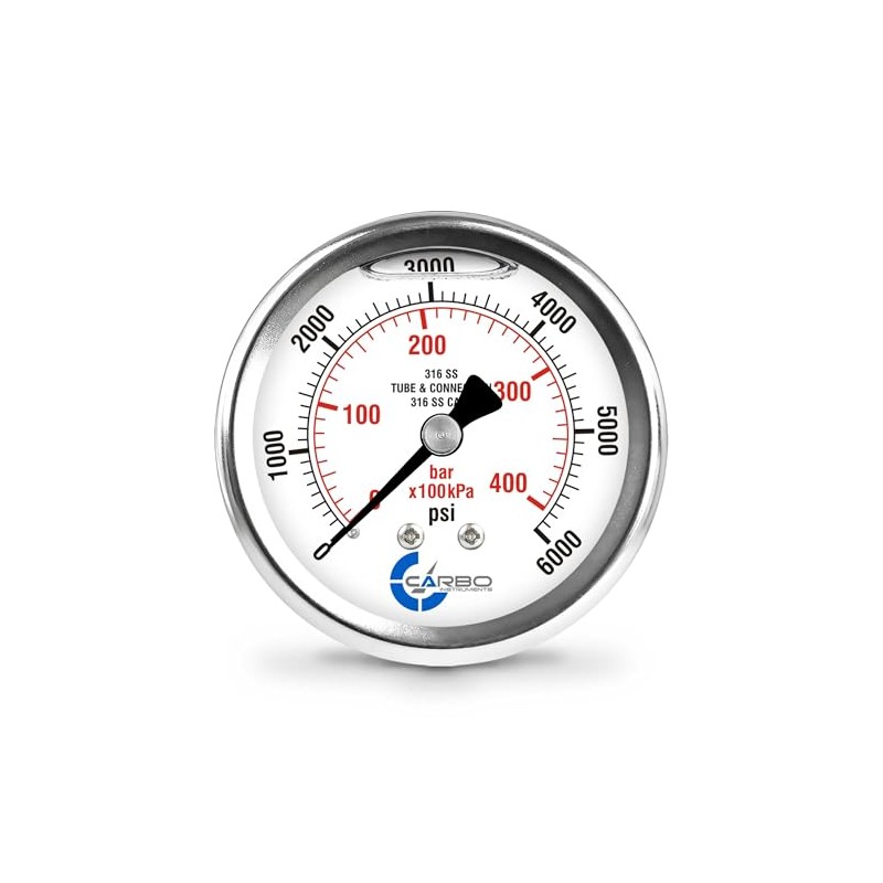 CARBO Instruments 2 1-2" Pressure Gauge, All Stainless Steel Wetted