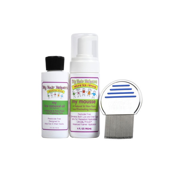 Head Lice Removal Treatment Kit for Kids with Lice Eliminator Stainless Steel Comb, Dimethicone, and Mousse | Helps 2-3 Children