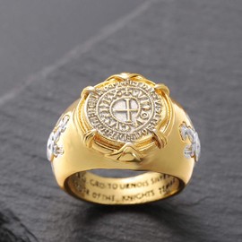 Gold Crusader Ring,Gothic Knight Templar Ring for Men,Punk Catholic Crusader Ring Gold Plated Medieval Cross Ring -s Retro Rock Templar Jewelry (9)