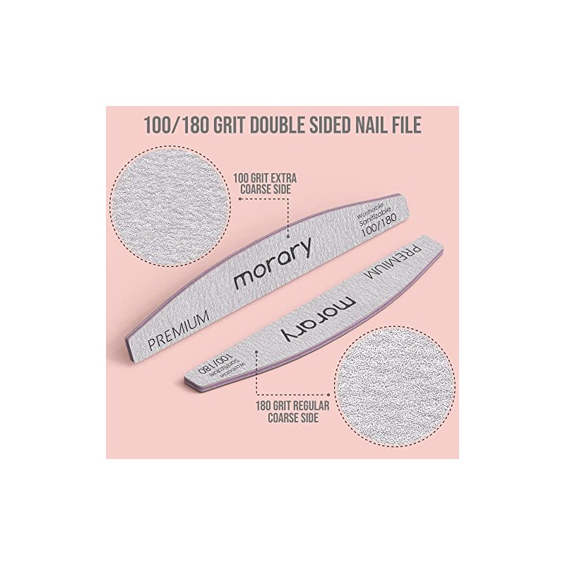 Lima de uñas de grano 100/180 para uñas naturales, uñas