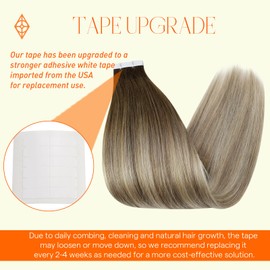 Full Shine Tape in Hair Extensions Human Hair Ombre Balayage Hair Extensions Tape in 3/8/22 Dark Brown Fading To Light Brown and Blonde Highlighted Remy Tape in Extensions 20Pcs 50G 14Inch for Women
