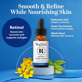 TruSkin RETINOL Serum for Wrinkles, Fine Lines, contains Vitamin A, E and Hyaluronic Acid, Organic Green Tea, Jojoba Oil, BEST Anti Wrinkle Facial... 