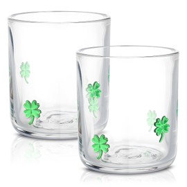SiliFine Icon Juice Glasses, 14oz Stemless Wine Drinking Juice Glass Cup for Valentine Party Supplies Gift(2 Pcs,Clover)
