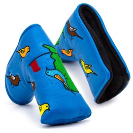 Golf Club Headcover Wood Cover Driver Fairway Wood Utility Hybrid Headcover Lucky Blue Birdie Embroidered Number Tag Golf Headcover PU Leather Fashion Blue (Bullet Style)