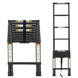 RIKADE Telescoping Ladder 10.5FT & Attic Ladder, Heavy Duty Aluminum with Non-Slip Feet, 330lb Capacity for RV, Attic, Roof & Multi-Surface Use