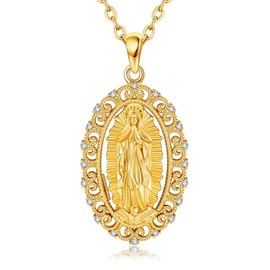 VENACOLY Gold Virgin Mary Necklace 925 Sterling Silver Virgin Mary Pendant Necklace Virgin Mary Jewellery for Women