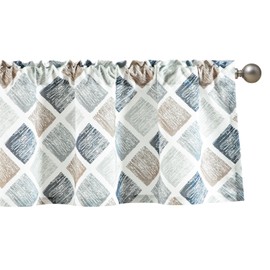 VOGOL Plaid Print Valance for Small Windows - Vintage Inspired Light Filtering Window Topper for Kitchen, Linen Textured Valances for Bathroom or Bedroom, 52 x 18 Inches, 1 Panel