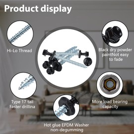 Metal Roofing Screws 10 x 2-1/2 inch, Black Hex Head Sheet Metal Roof Screw with EPDM Washer for Corrugated Roofing (250Pcs)