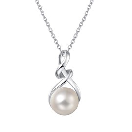 FANCIME Women's Genuine Pearl Necklace, 1 Piece, 0.3 - 0.4 inches (9 - 10 mm), Natural Freshwater Pearl, Twist, Silver, Natural Stone, Amulet, Ceremonial Occasions, Birthday, Anniversary, Christmas,