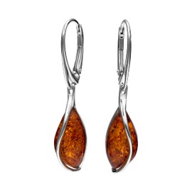 High-quality women's earrings made of 925 sterling silver with natural amber, Sterling Silver
