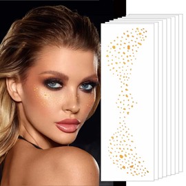 Makeup Patches - Gold Heart Shape Glitter Freckles Face Tattoo - Freckle Makeup - Faux Freckles Waterproof Temporary Tattoos - Cute Glitter Makeup Accessories For Women - 8 Pcs